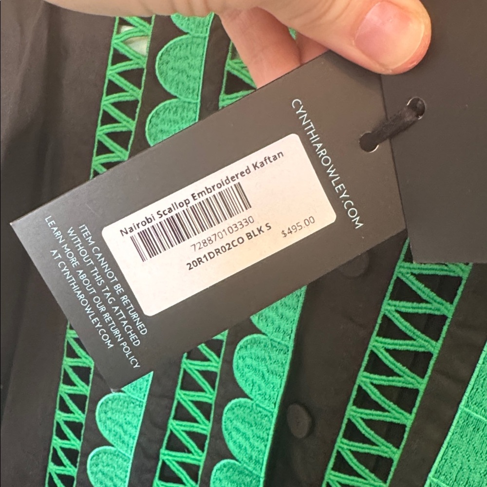 Cynthia Rowley Nairobi Kaftan Maxi Dress with Green Embroidery small - Picture 6 of 8